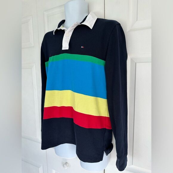 Tommy Hilfiger Rugby Polo Colorblock Shirt Top Size Large - Picture 3 of 10